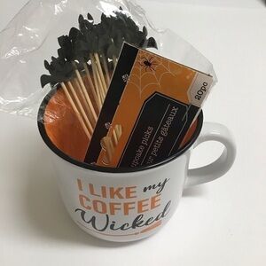 NEW Halloween Coffee Mug I Like My Coffee Wicked Witch Broom Orange Black Picks